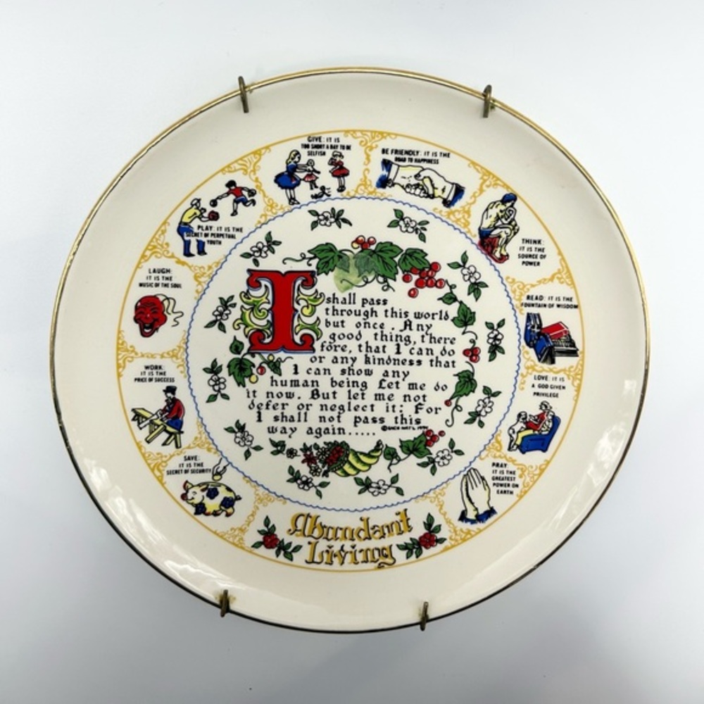 Abundant Living - Vintage porcelain plate.